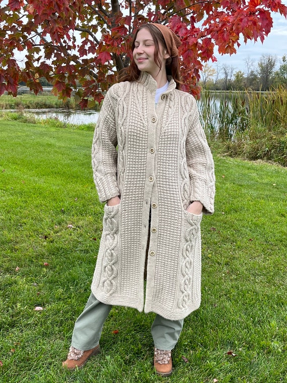 Vintage Handmade Cable Knit Cardigan Duster - image 2