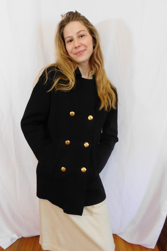 Vintage Double Breasted Black Wool Jacket Made in