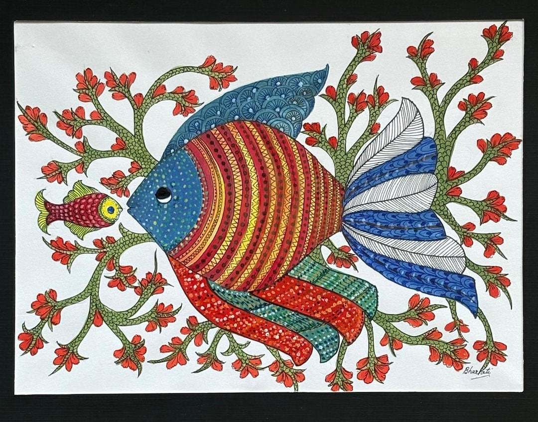Hand Painted Fish Animal Miniature Painting India Art Aquatic