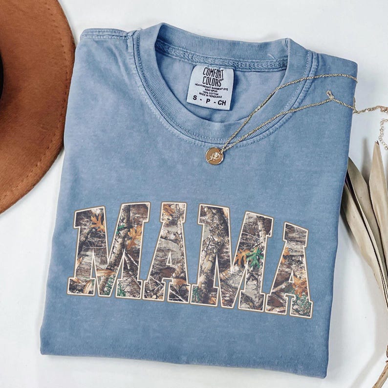 Comfort Colors® Hunting Mama T-Shirt, Camo Mama Shirt, Mother's Day Gift, Camouflage Mama T-Shirt, Varsity Mama Shirt, Retro Mam Shirt image 5