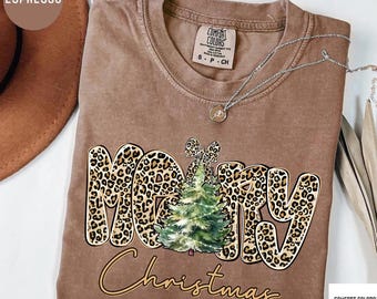Comfort Colors® Merry Christmas Shirt, Leopard Merry Christmas Shirt, Christmas Shirt, Family Shirt, Women Leopard Christmas Shirt