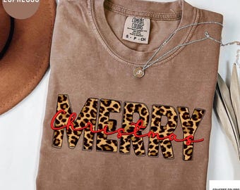 Comfort Colors Merry Christmas Shirt, Leopard Merry Christmas Shirt, Christmas Shirt, Family Shirt, Women Leopard Christmas Shirt