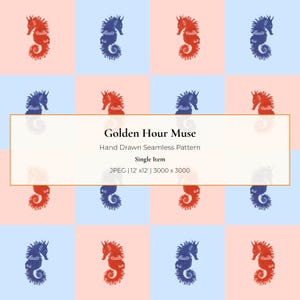 Red and Blue Seahorse Seamless Pattern | Ocean Repeat Design | Digital Download for Fabric, Wallpaper & Crafts