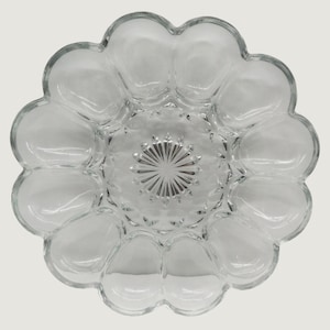 Vtg Anchor Hocking Fairfield Clear Glass Deviled Egg Plate 10 inch
