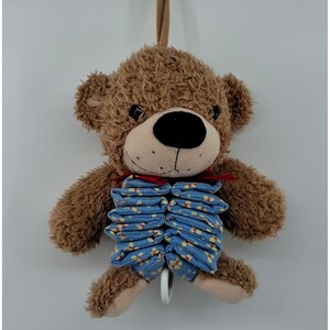 VTG Little Suzy's Zoo Boof Bear Teddy Giocattolo musicale con cordicella per culla, colore blu
