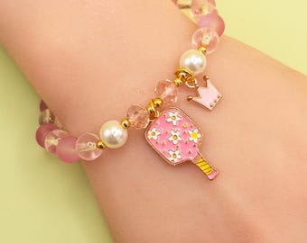 Dink Queen Pickleball Bracelet Collection • Pickleball Paddle Charm Bracelet • Handmade Beaded Bracelet • Pickleball Gift for Her
