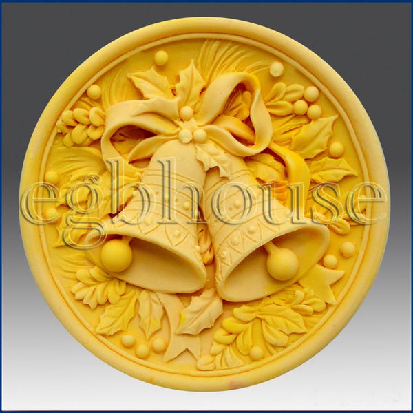 Molde de jabón con forma de campana navideña: molde de silicona 3D para jabón, velas y arcilla. Diseño de adorno navideño redondo. Una cavidad. Egbhouse.
