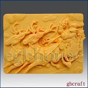 Rudolph Pulling Santa Sleigh Silicone Soap Mold – 2D Christmas Scene Mold for Handmade Soap, Wax, Resin | Holiday Craft Mould