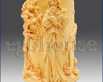 3D Silicone Candle Mold – Madonna in Garden | Cylinder Candle Mold | 2-Part Assembled Mold for Soap, Resin, Wax | One Cavity | egbhouse