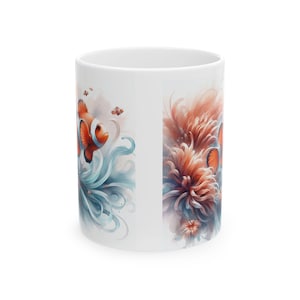 Clownfish Ocean Ceramic Mug - Underwater Art Coffee Cup, Aquarium Lover Gift, Beach Decor, Birthday Present, Marine Life Kitchenware