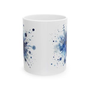 Blue Splatter Art Ceramic Mug | Artistic Coffee Cup for Home & Office | Unique Gift for Birthdays, Holidays, Art Lovers