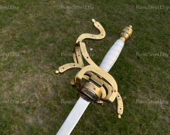 Réplique d'épée Inigo Montoya faite main, poignée en or à collectionner, protège-serpent