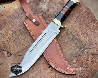 Couteau Bowie en acier D2 18 pouces fait main, étui en cuir, couteau de chasse de collection