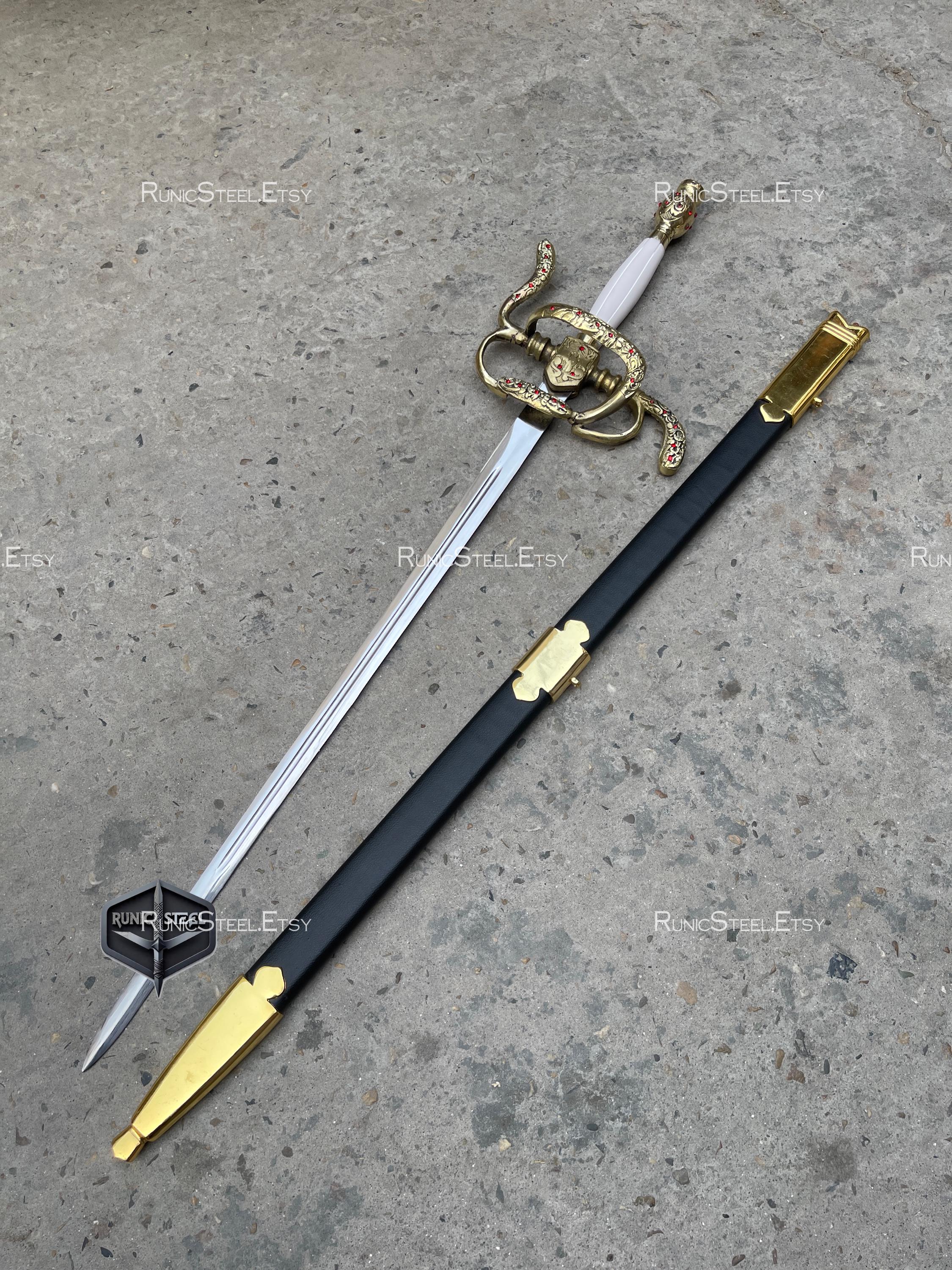 トレド・サラマンカのレプリカ剣：金の柄、蛇の鍔、鞘 - Etsy 日本