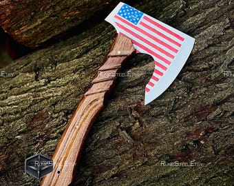 Handmade Axe USA Flag Colored Blade Handmade Modern Collectibles Gift for Birthday Him Her