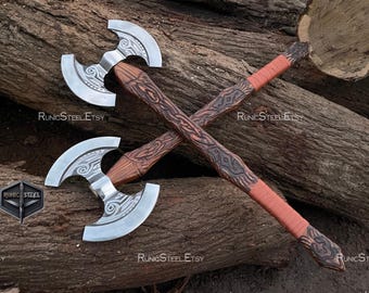 Double Headed Viking Axe Handmade Norse Scandinavian Modern Collectibles Gift for Birthday Him Her