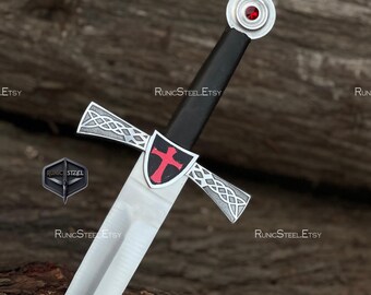Dague de croisé templier : réplique de chevalier médiéval avec gemme rouge