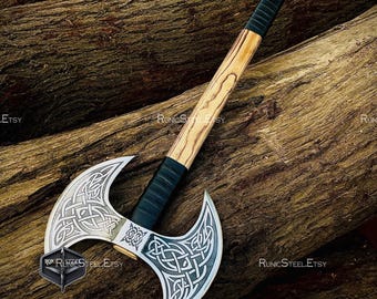 Hache de viking à double tête forgée à la main : décoration nordique à collectionner