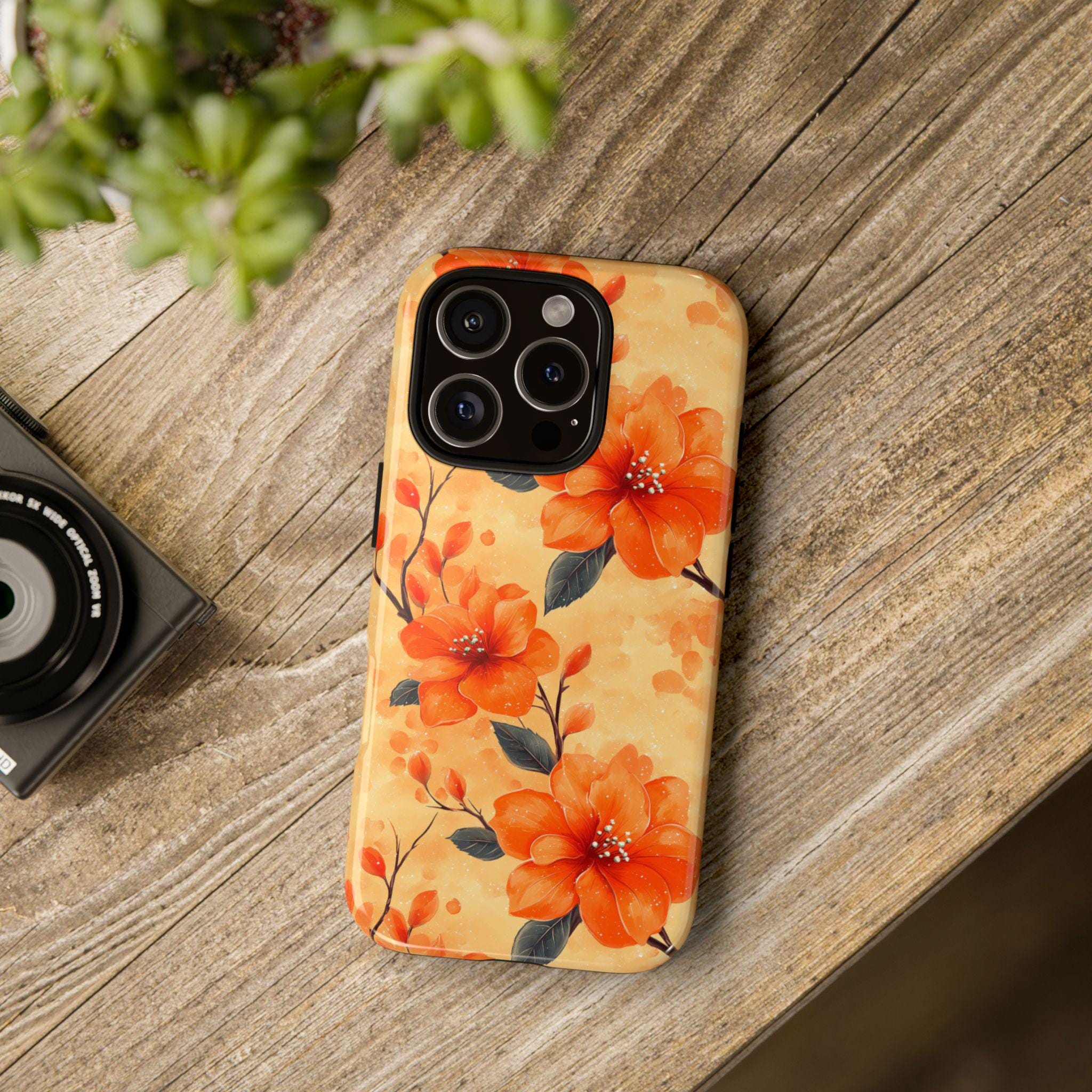 Floral iPhone Case: Tough Orange Flower Cover, Wireless Charging