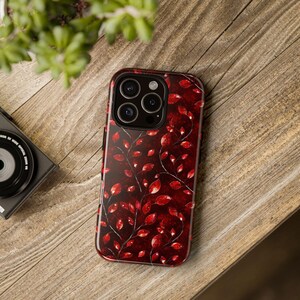 Funda para teléfono con diseño de hojas rojas, resistente, accesorio tecnológico inspirado en la naturaleza, regalo para amantes de las plantas, elegante funda para celular.