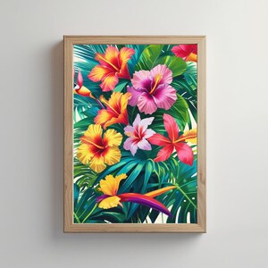 Tropical Botanical Wall Art – Vibrant Exotic Flower Print, Modern Jungle Floral Digital Poster, Summer Boho Home Decor, Instant Download