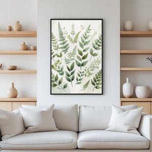 Impressão minimalista de samambaia: arte botânica em aquarela, decoração escandinava (download digital)