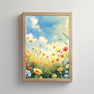 Wildflower Meadow Wall Art – Sunny Floral Printable, Colorful Nature Botanical Poster, Digital Country Cottage Decor, Instant Download