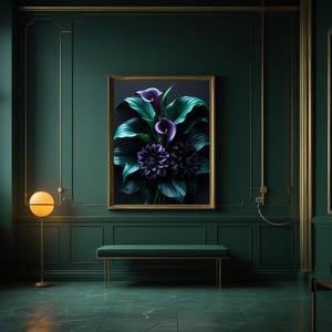 Dark Botanical Wall Art – Moody Floral Printable, Black Flower Vintage Print, Gothic Botanical Digital Poster, Instant Download