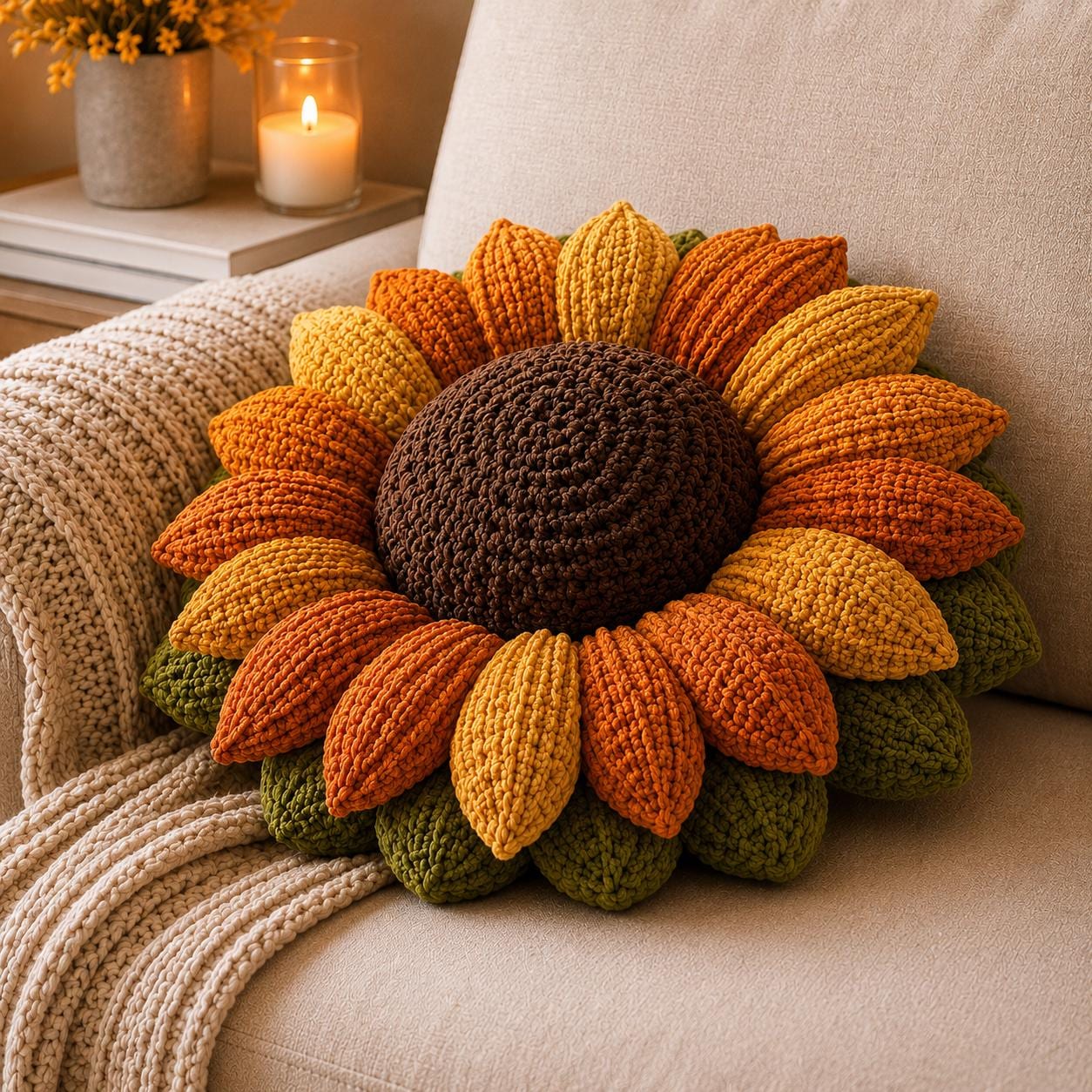 28 Large Sunflower Crochet Patterns: Brighten Your Home with DIY Decor 10 Crochet Sunflower Pillow Pattern Amber Glow Edition