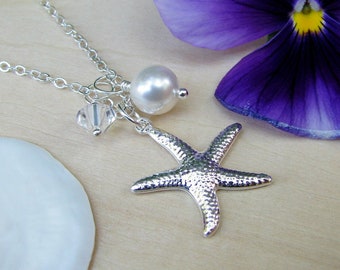 Bridesmaid Jewelry White Wedding Necklaces with Starfish Charm Beach Destination Wedding Jewelry