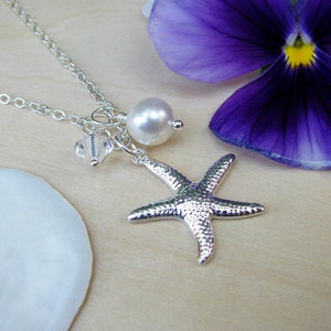 Bridesmaid Jewelry White Wedding Necklaces with Starfish Charm Beach Destination Wedding Jewelry image 1