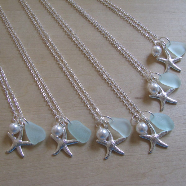 Bridesmaid Gifts Beach Wedding Jewelry Sea Glass Aqua Sea Foam Green Seafoam Beach Glass Necklaces