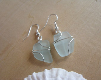 Real Sea Glass Earrings Silver Plated Seaglass Jewelry Blue Beach Glass Dangle Earrings