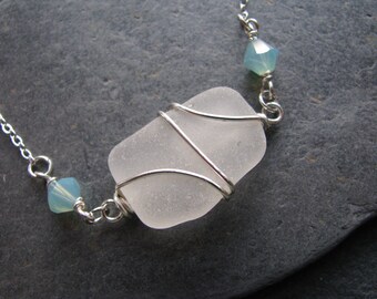 White Sea Glass Bracelet Real Seaglass Beach Glass Jewelry Wire Wrapped Bracelet Natural Sea Glass Simple Bracelet Beach Wedding