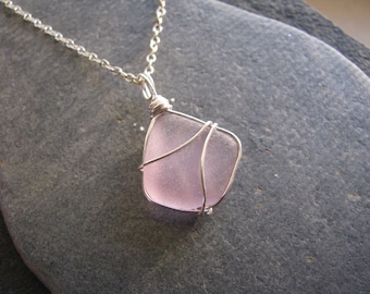 Soft Purple Sea Glass Necklace Handmade Pendant Genuine Beach Glass Recycled Ocean Pink Jewelry Gift for Summer Outfit