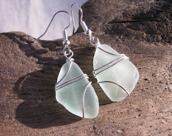 Pendientes de cristal marino natural Pendientes de auténtico cristal de playa Joyería de cristal marino verde claro