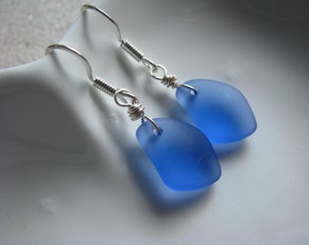 Light Cornflower Blue Sea Glass Earrings Wire Wrapped Aqua Bridesmaid Earrings Light Blue Sea Glass Wedding Jewelry Beach Wedding Earrings