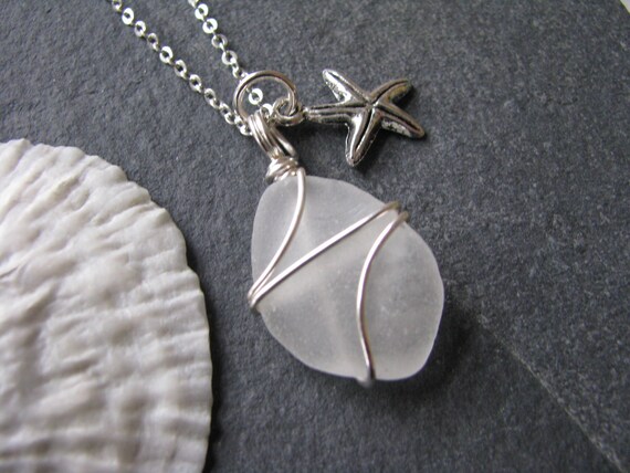 Genuine Sea Glass Jewelry Seafoam Sea Glass Necklace Starfish Charm Beach Jewelry Sea Glass Starfish Beach Wedding Jewelry