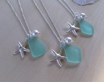 Seafoam Green sea glass necklaces Starfish and pearl jade green beach glass jewelry