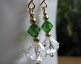 Emerald Green Swarovski Earrings Short or Long Style Green Christmas Jewelry Drop Earrings Handmade