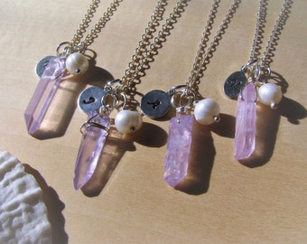 Purple Crystal Necklaces Personalized Pearl & Wire Wrapped Quartz Jewelry Gift Natural Necklace