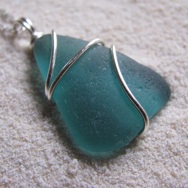 Sea Glass Jewelry Aqua Blue Sea Glass Pendant Silver Teal Beach Glass Necklace