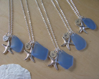 Light Blue Sea Glass Necklace Starfish Bridesmaid Jewelry Seaglass Beach Wedding Jewelry Monogram