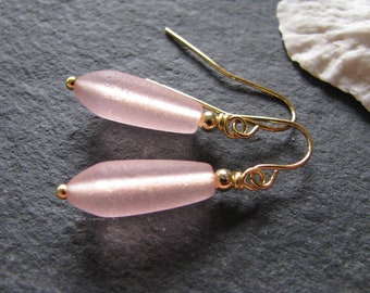 Pink Earrings Bridesmaid Earrings Sea Glass Style Tear Drop Coral Wedding Bridesmaid