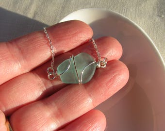 Pulsera de cristal marino color aguamarina - Joyería marina hecha a mano - Cristal de playa azul verdoso raro - Cristal marino natural auténtico - Regalo tropical playero - Vacaciones de verano