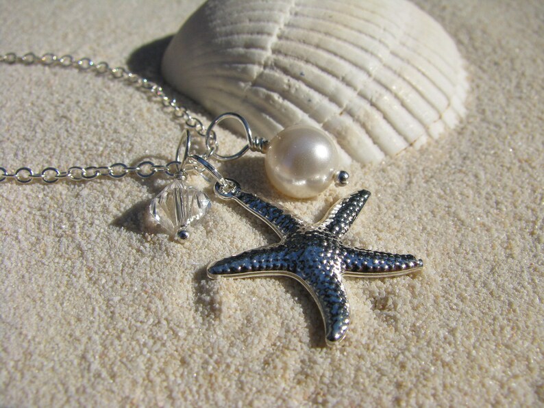 Bridesmaid Jewelry White Wedding Necklaces with Starfish Charm Beach Destination Wedding Jewelry image 3