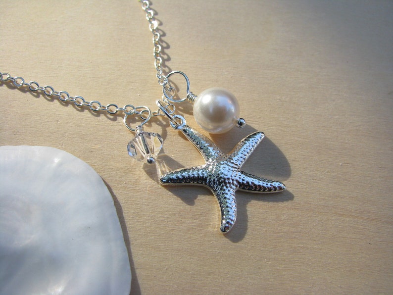 Bridesmaid Jewelry White Wedding Necklaces with Starfish Charm Beach Destination Wedding Jewelry image 5