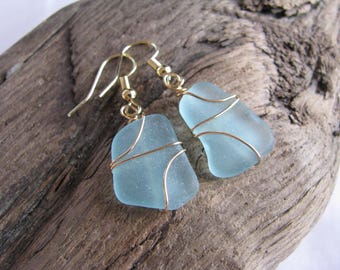 Pendientes de cristal azul marino, joyería oceánica sencilla, regalo minimalista de verano para mamá