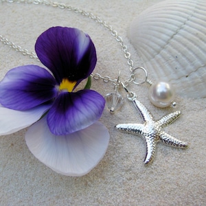 Bridesmaid Jewelry White Wedding Necklaces with Starfish Charm Beach Destination Wedding Jewelry image 2