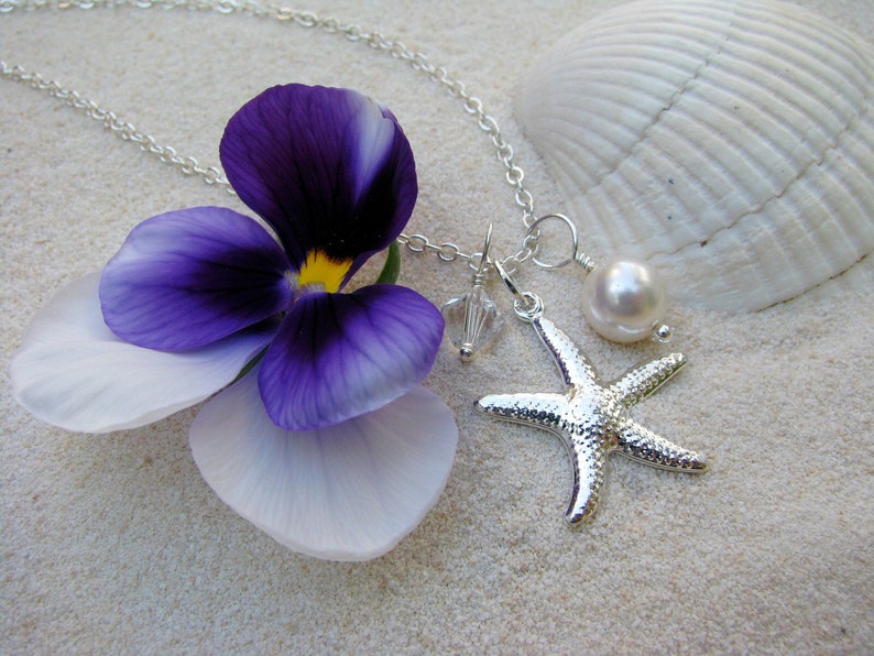 Bridesmaid Jewelry White Wedding Necklaces with Starfish Charm Beach Destination Wedding Jewelry image 2